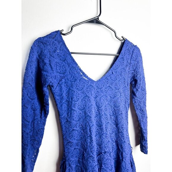 Free People Blue Katya V-Neck 3/4 Sleeve Paisley Stretch Lace Dress XS - Picture 10 of 12